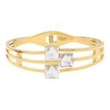 Stainless Steel Triple Square Stone Pointed Hinged Bangle Bracelet