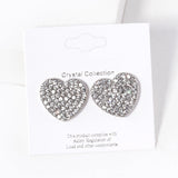 Crystal Stone Paved Heart Stud Earrings