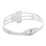 Stainless Steel Triple Square Stone Pointed Hinged Bangle Bracelet