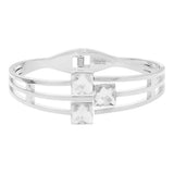 Stainless Steel Triple Square Stone Pointed Hinged Bangle Bracelet