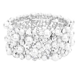 Pearl Crystal Pave Stretch Evening Bracelet
