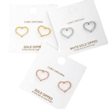 Gold Dipped CZ Stone Paved Open Heart Stud Earrings