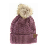 Solid Smocked Stitch Fur Pom C.C Beanie
