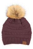 C.C Solid Ribbed Knit Beanie with Pom