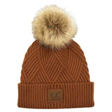 C.C Women's Heather Beanie Hat With Pom And Suede Patch