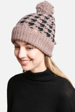 Houndstooth Pom Pom Beanie with Lining