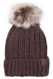 C.C Fuzzy Fleece Lining Knit Beanie With Pom
