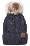 C.C Fuzzy Fleece Lining Knit Beanie With Pom