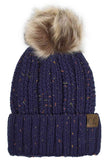 C.C Fuzzy Fleece Lining Knit Beanie With Pom
