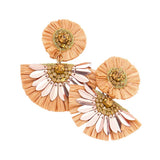 Stone Embellished Floral Raffia Link Dangle Earrings