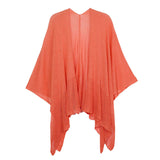 Solid Knitted Mesh Trimmed Ruana