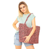 Solid Leopard Print Jute Tote Bag