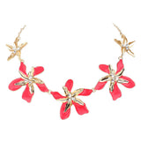 Teardrop Stone Pointed Enamel Flower Link Necklace
