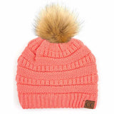C.C Solid Ribbed Knit Beanie with Pom