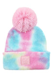 C.C Tie Dye Kids Beanie With C C Rubber Patch And Yarn Pom