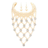 Flower Stone Embellished Pearl Statement Necklace