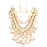 Women's Pearl Cluster Statement Necklace Jewelry Set