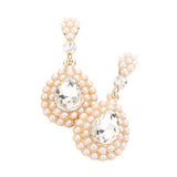 Pearl Trim Glass Teardrop Stone Evening Earrings