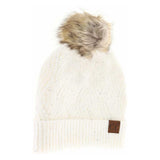 Sequin Brioche Cable Knit Fur Pom C.C Beanie