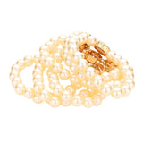 Stone Embellished Multi Layered Pearl Stretch Bracelet
