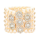 Stone Embellished Multi Layered Pearl Stretch Bracelet