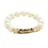 Mother & Daughter Heart Message Bar Pearl Stretch Bracelet