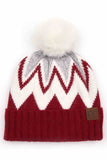 C.C Chevron Knit Beanie With Pom