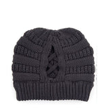 C.C CRISS CROSS PONYTAIL KNIT BEANIE