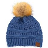 C.C Solid Ribbed Knit Beanie with Pom