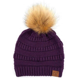 C.C Solid Ribbed Knit Beanie with Pom