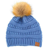 C.C Solid Ribbed Knit Beanie with Pom