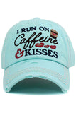 I RUN ON CAFFEINE VINTAGE DISTRESSED CAP