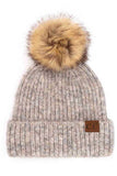 C.C Classic Rib Beanie With Faux Fur Pom