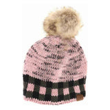 Buffalo Check Mixed Print Fur Pom C.C Beanie