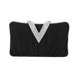 Sparkle Fabric Stone Paved V Fold Evening Clutch Crossbody Bag