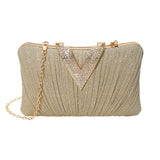 Sparkle Fabric Stone Paved V Fold Evening Clutch Crossbody Bag