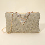 Sparkle Fabric Stone Paved V Fold Evening Clutch Crossbody Bag