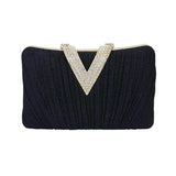 Sparkle Fabric Stone Paved V Fold Evening Clutch Crossbody Bag
