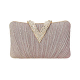 Sparkle Fabric Stone Paved V Fold Evening Clutch Crossbody Bag