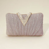 Sparkle Fabric Stone Paved V Fold Evening Clutch Crossbody Bag