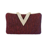 Sparkle Fabric Stone Paved V Fold Evening Clutch Crossbody Bag