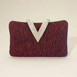 Sparkle Fabric Stone Paved V Fold Evening Clutch Crossbody Bag