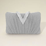 Sparkle Fabric Stone Paved V Fold Evening Clutch Crossbody Bag