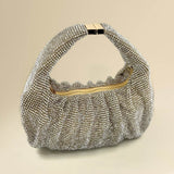 Rhinestone Bling Studded Slouch Hobo Evening Crossbody Bag