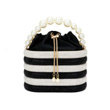 Bling Pearl Top Handle Drawstring Box Crossbody Bag