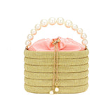 Bling Pearl Top Handle Drawstring Box Crossbody Bag