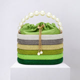 Bling Pearl Top Handle Drawstring Box Crossbody Bag
