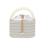 Bling Pearl Top Handle Drawstring Box Crossbody Bag