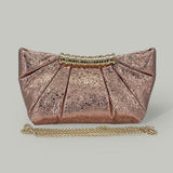 Pleated Metallic Sparkle Evening Clutch Crossbody Bag