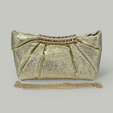 Pleated Metallic Sparkle Evening Clutch Crossbody Bag